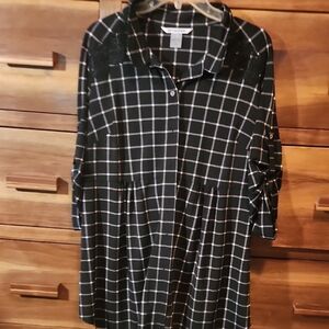 Peter Nygard Black Plaid Long Sleeve Buttonup Babydoll Oversized Casual Largetop